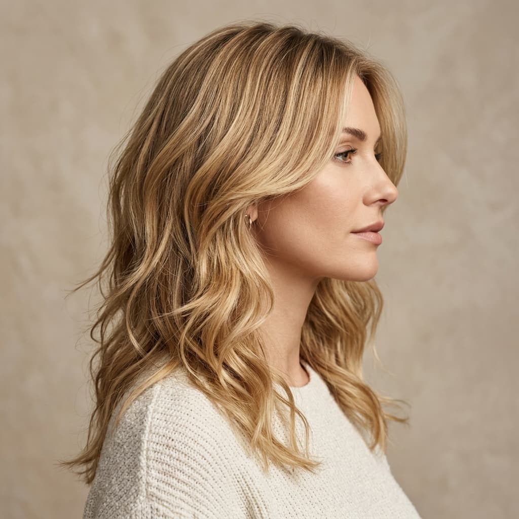 Before and after comparison of layered haircuts showing volume and movement
