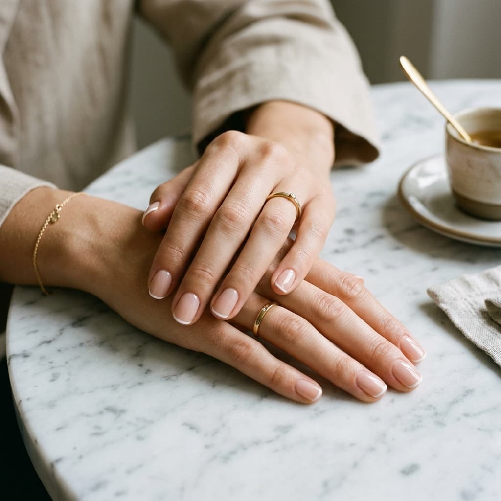 Elegant short nail designs in neutral tones on natural nails