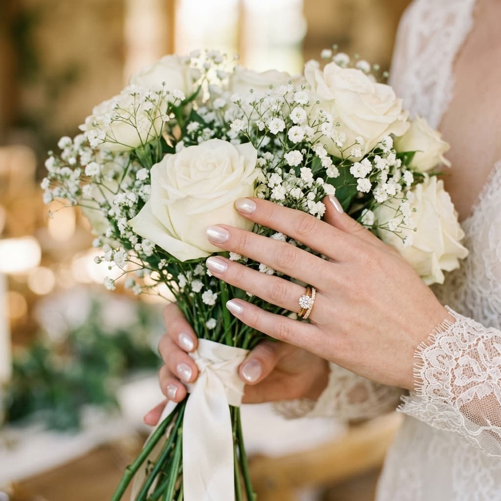 Bridal nail designs with pearl accents and soft pink tones