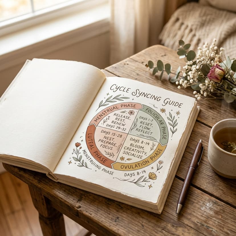 Top down view of a planner and coffee on a wooden desk